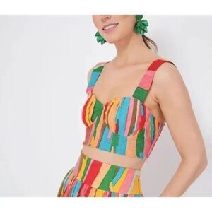 Emporio Sirenuse Positano Pink Dahlia Abstract Linen Crop Top Size S NWT $628